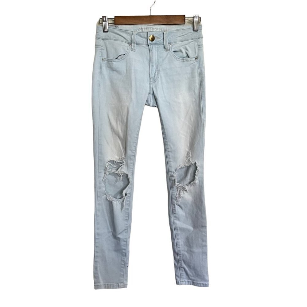 American Eagle Womens Light Wash Distressed Skinny Jegging Ankle Jeans Size 4